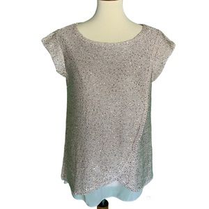 Zara gold sequins sweater top with white sheer underlay.